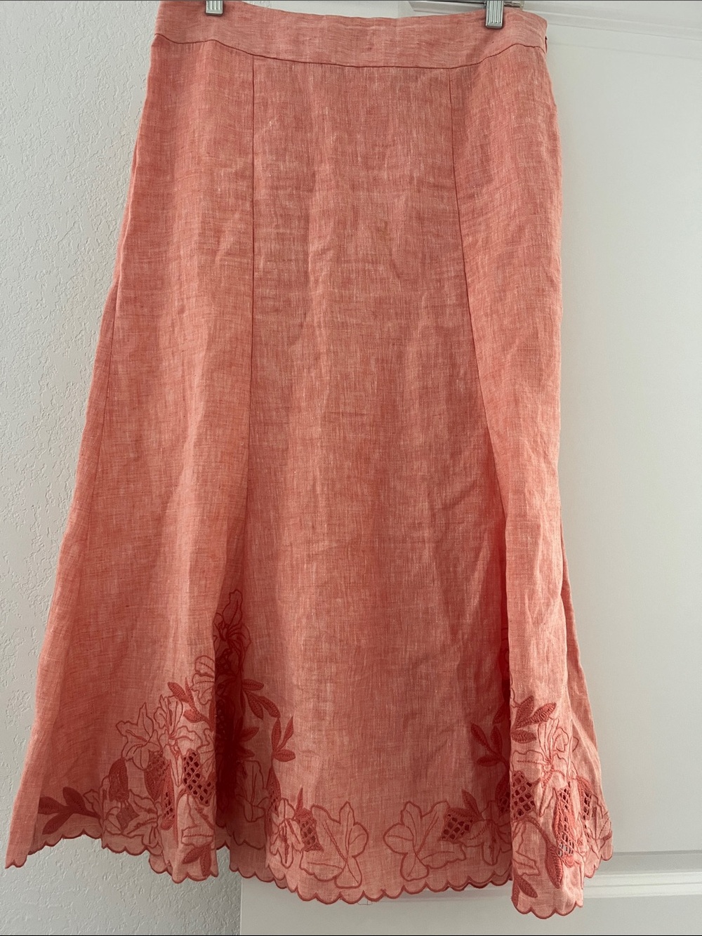 Anne Klein Coral Embroidered Linen A-Line Skirt